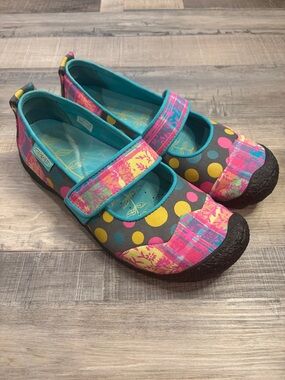 Keen Harvest Mary Jane MJII eco friendly shoes multi color plaid polka dot 9.5